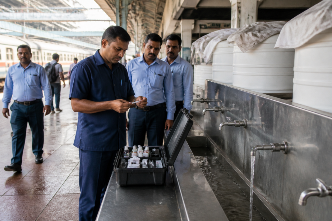 Central Railway water quality inspection at a Mumbai railway station water facility