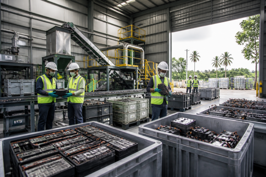 Lithium battery recycling facility near Gummidipoondi handling end-of-life batteries