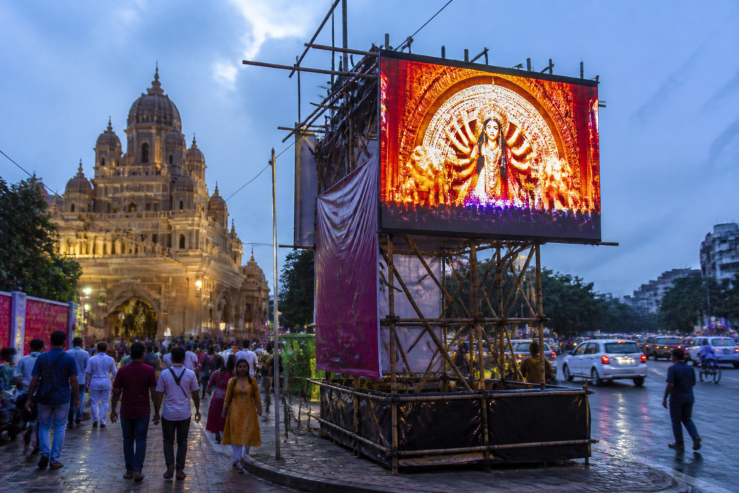 Kolkata KMC LED ad fee rules for temporary Durga Puja advertising boards and bamboo structures