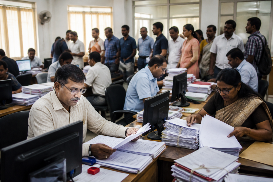 Telangana SIR officials processing voter roll verification records in Hyderabad
