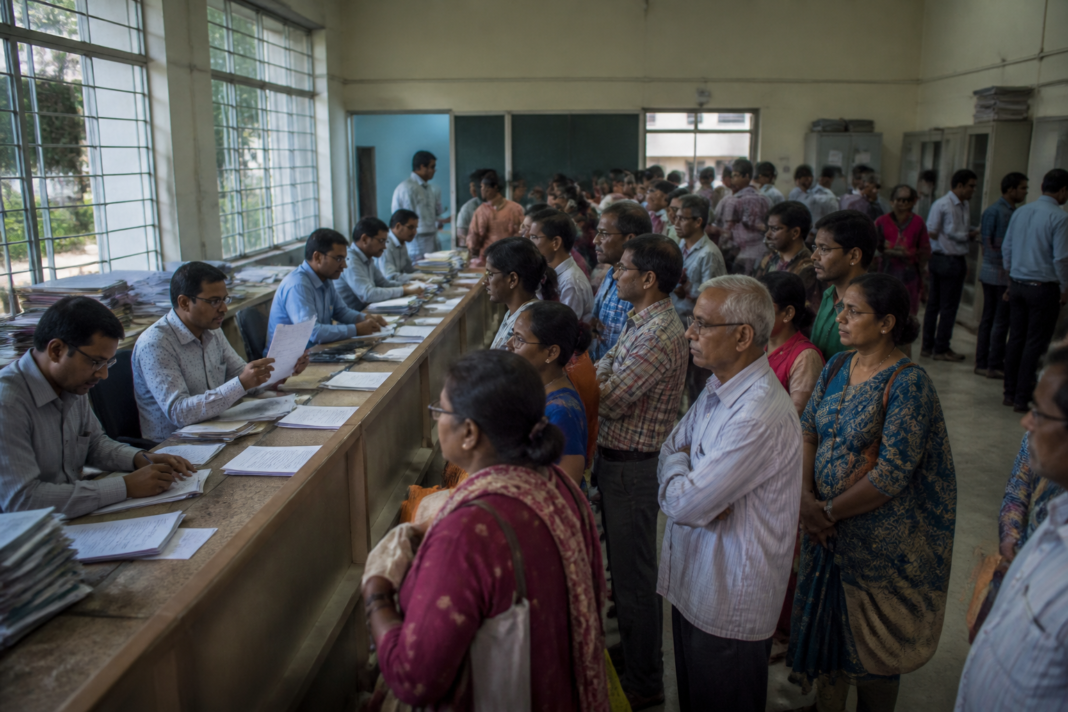 Kolkata municipal elections and voter registration forms at an urban electoral office