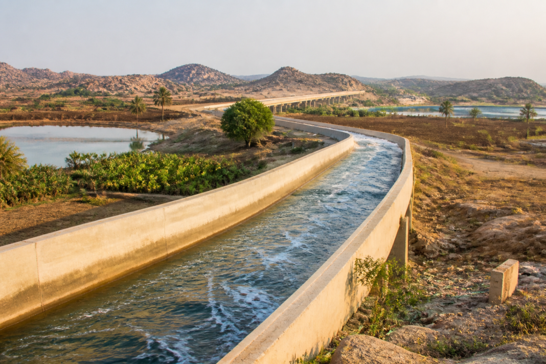 Bhadra Upper Project water channel carrying irrigation water through Chitradurga