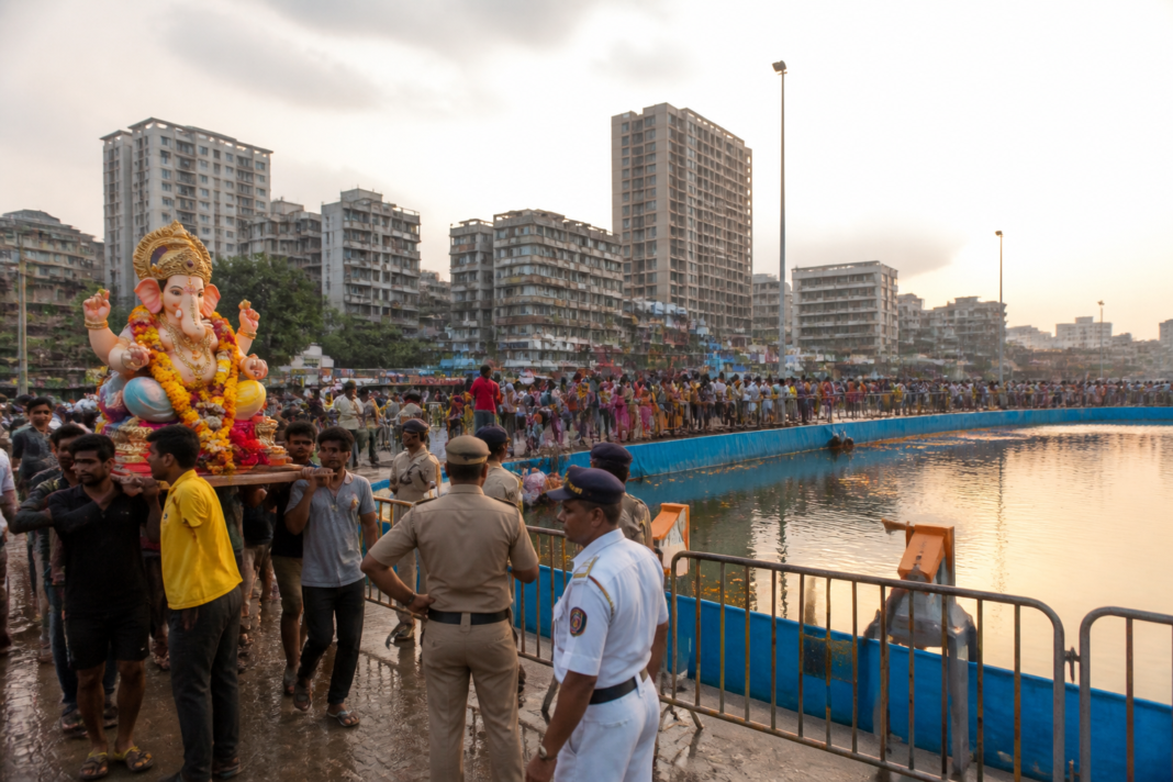 Kalyan-Dombivli Ganesh visarjan security deployment near an immersion site