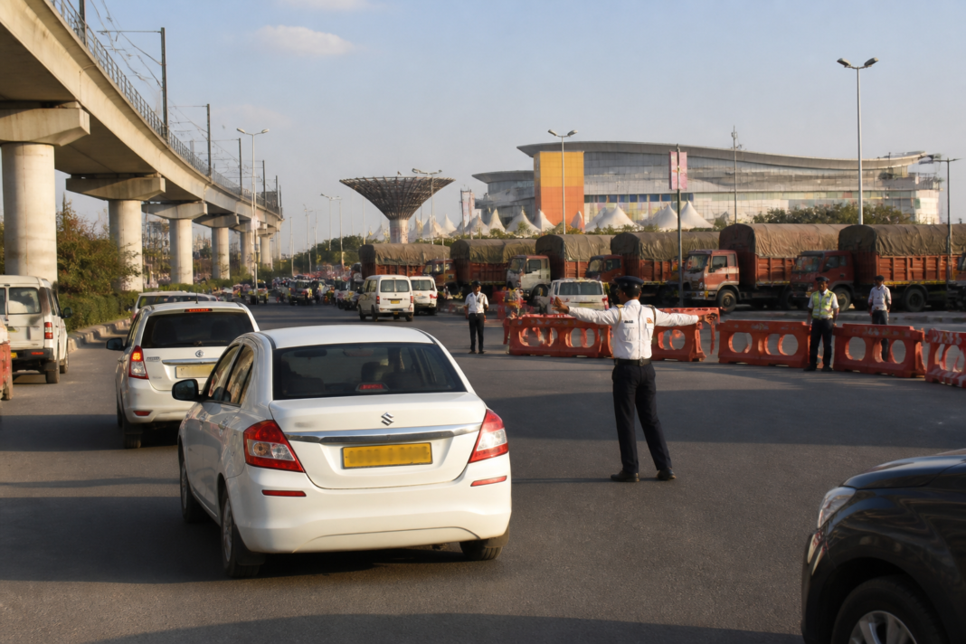 Greater Noida traffic restrictions near India Expo Mart during the trade show