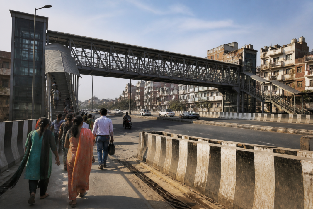 Delhi-Dehradun Expressway with a planned pedestrian foot overbridge corridor in east Delhi