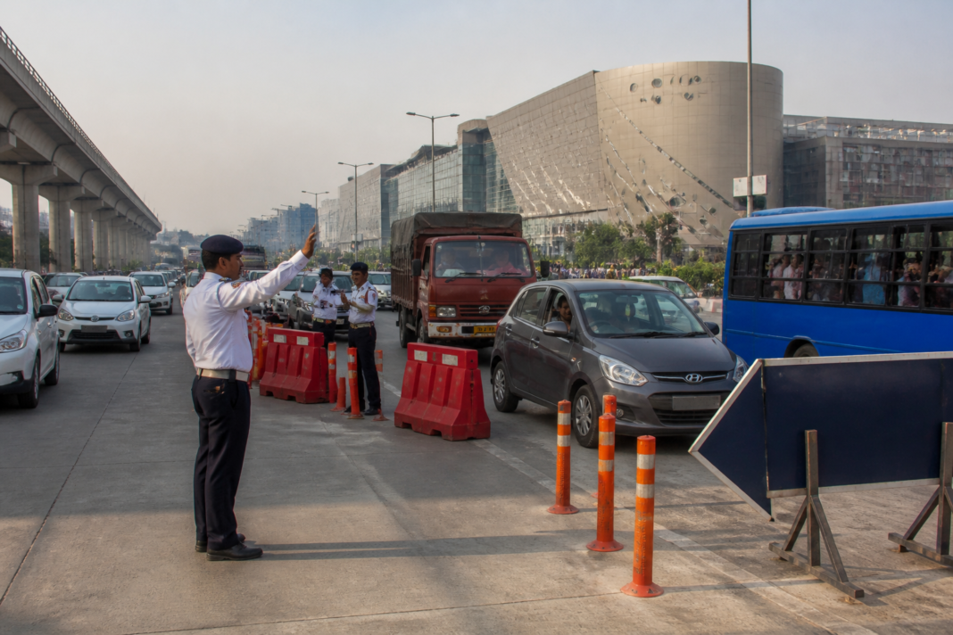 Greater Noida traffic diversion near India Expo Mart during the UP International Trade Show