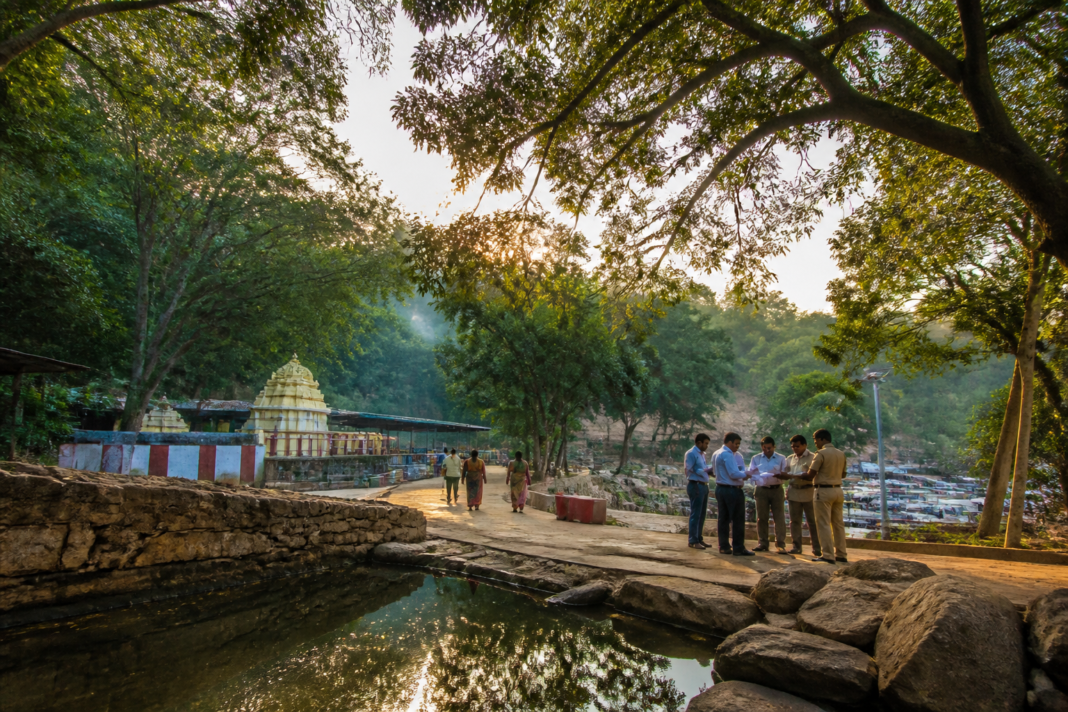 Mallur temple development site surrounded by forests and natural water sources in Mulugu, Telangana