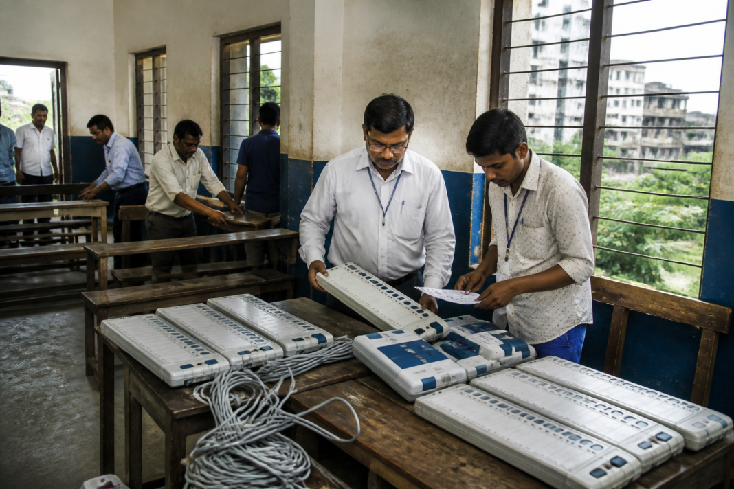 West Bengal municipal elections preparations at a civic polling station in Kolkata