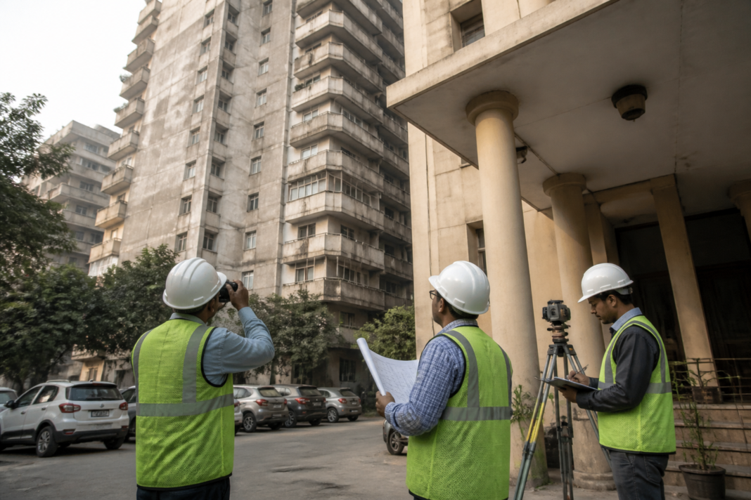 Structural safety audit Delhi: high-rise buildings in the city viewed against an urban skyline.