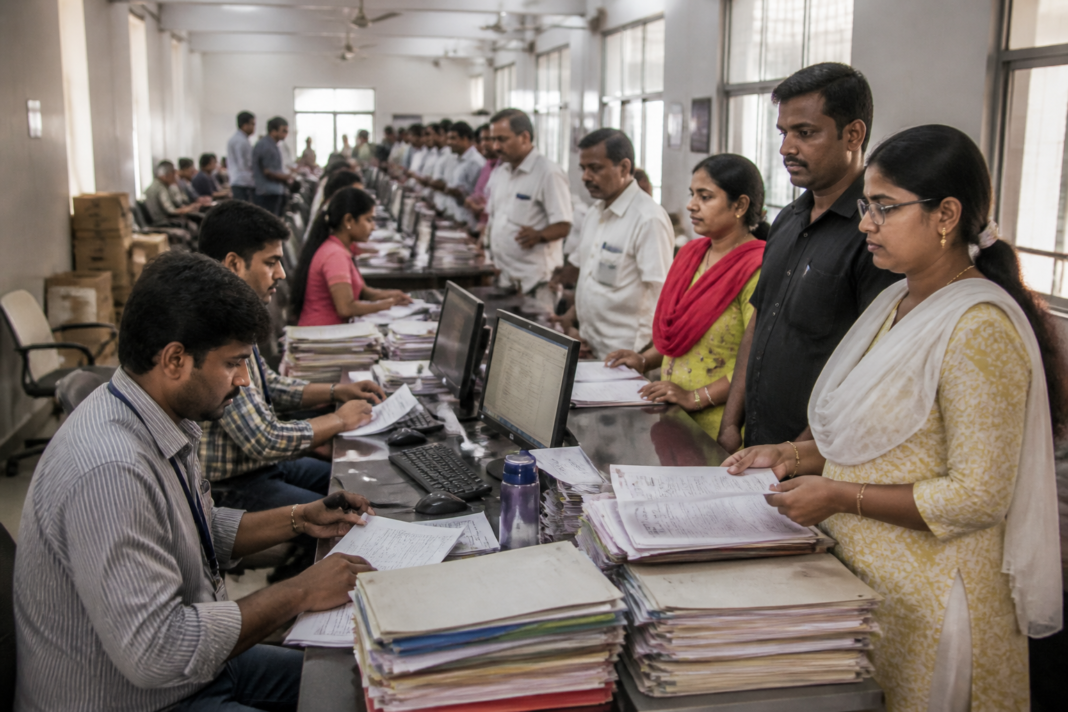 Karnataka electoral roll revision notices being processed at a Bengaluru election office