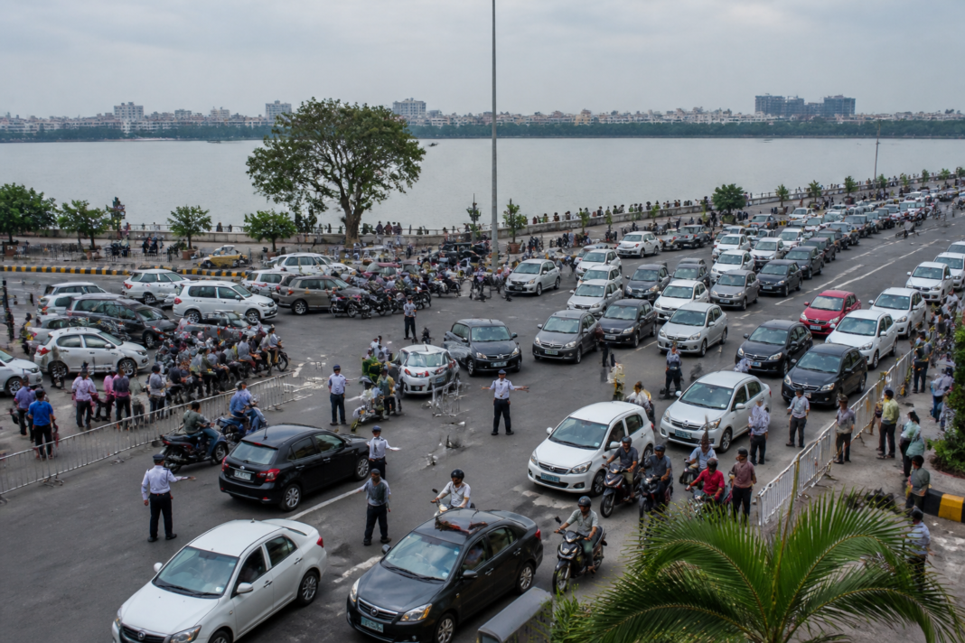Hyderabad traffic diverted near Hussain Sagar during Ganesh immersion restrictions