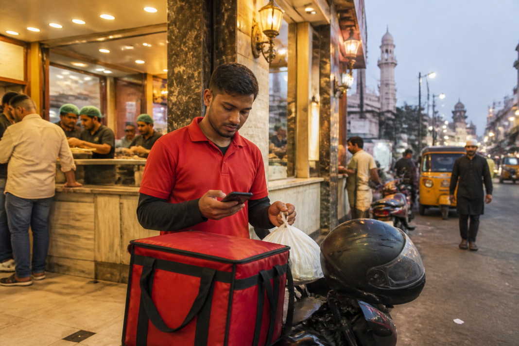 Ownly Hyderabad food delivery Captain collecting an order from a city restaurant