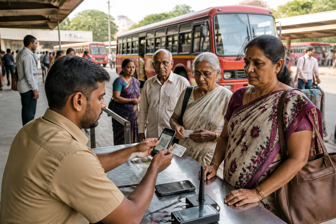 MSRTC NCMC card registration counter at a Maharashtra bus station