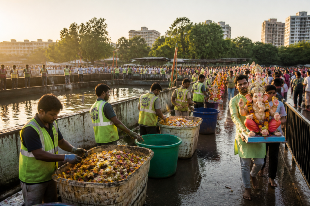 Pune eco-friendly Ganesh visarjan facility with idols and municipal collection arrangements