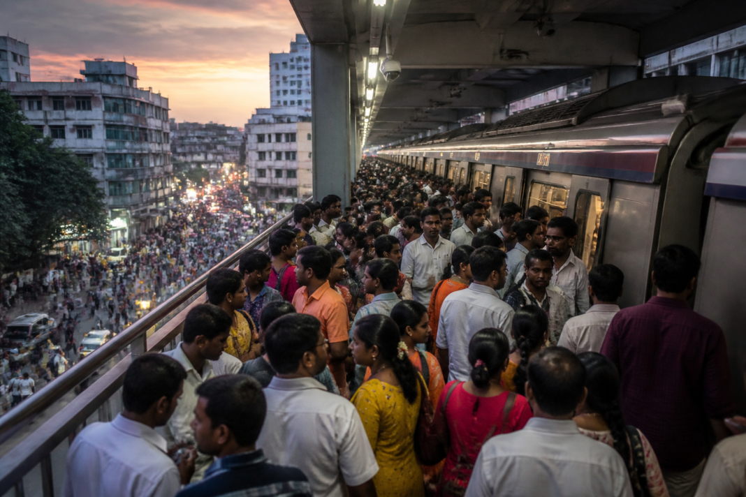 Pune Metro station crowded during Ganesh visarjan, showing high passenger demand.