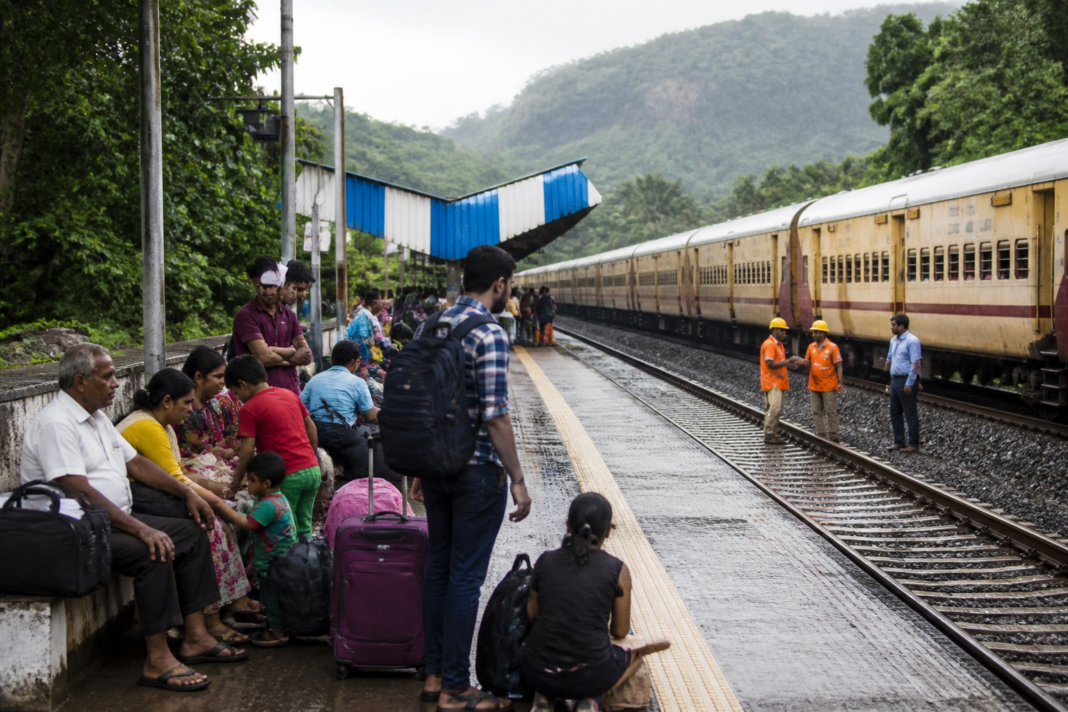 Konkan Railway disruption with passengers waiting at Sawarde station