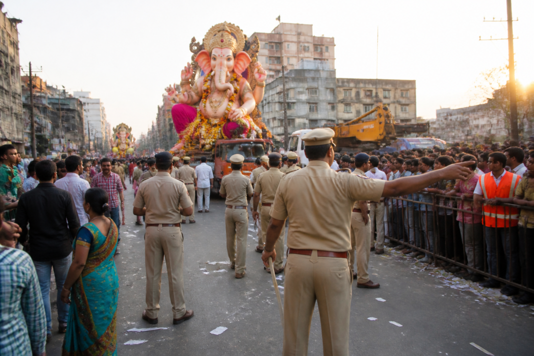 Hyderabad Ganesh immersion procession managed by police and large crowds
