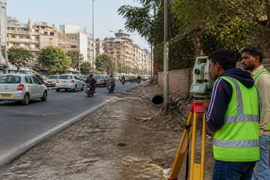 Delhi link road survey area near Press Enclave Marg and Outer Ring Road in Sheikh Sarai