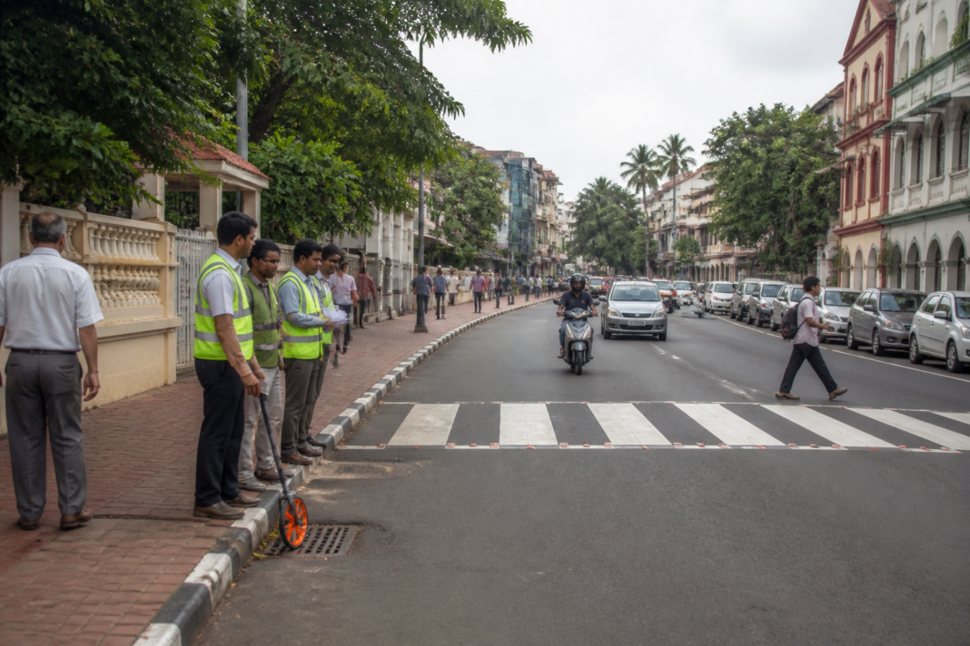 Panaji road safety drive addressing pedestrian crossings and pavement access in Goa
