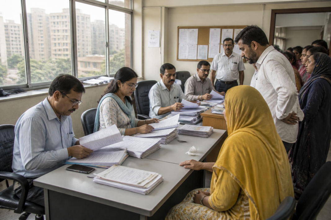 Delhi SIR officials reviewing electoral roll verification documents during hearings