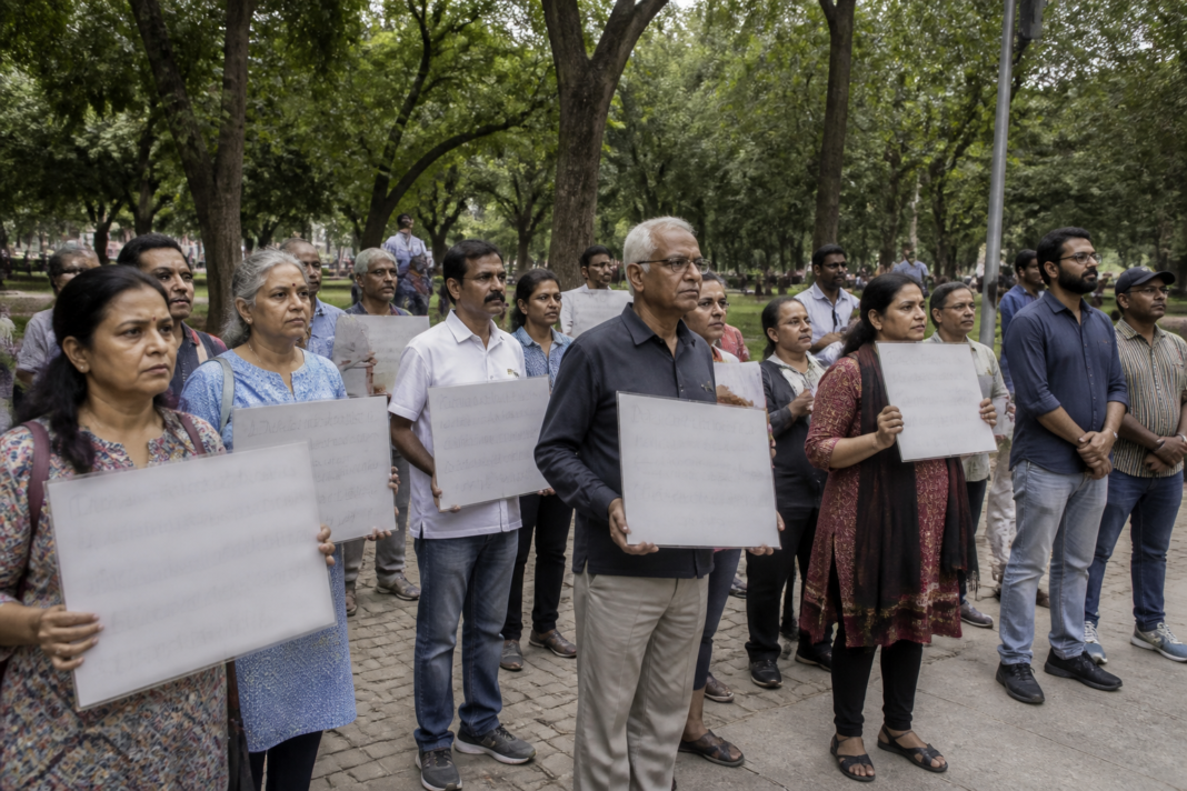 Dharmasthala SIT protest by activists at Freedom Park in Bengaluru