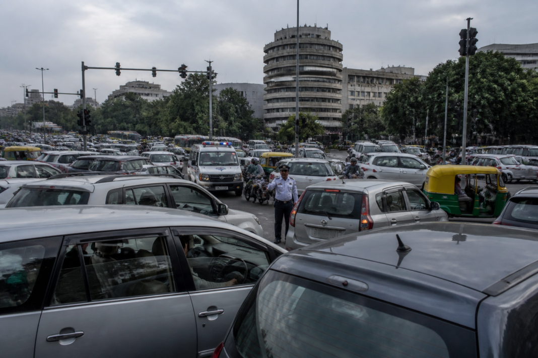 ITO traffic congestion with long vehicle queues at a busy Delhi intersection