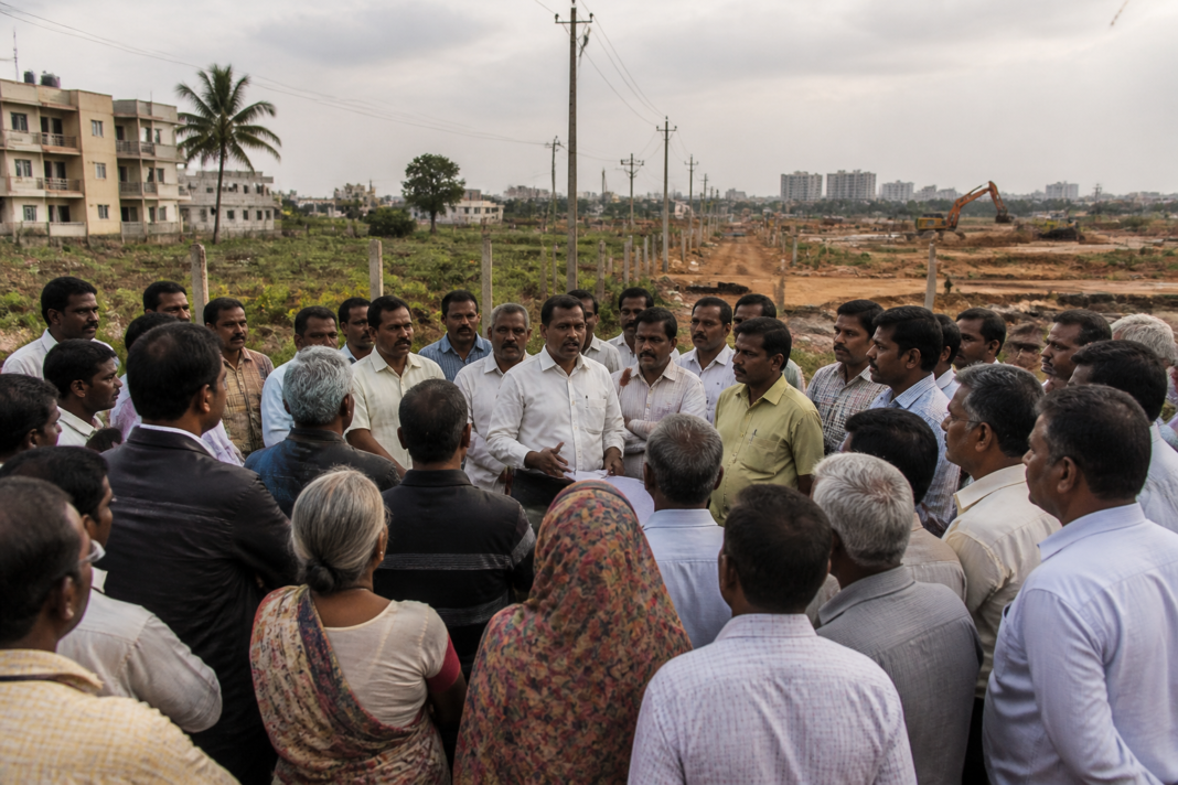 Residents near Madavara protest the proposed PRR-NICE link road and feared land acquisition.