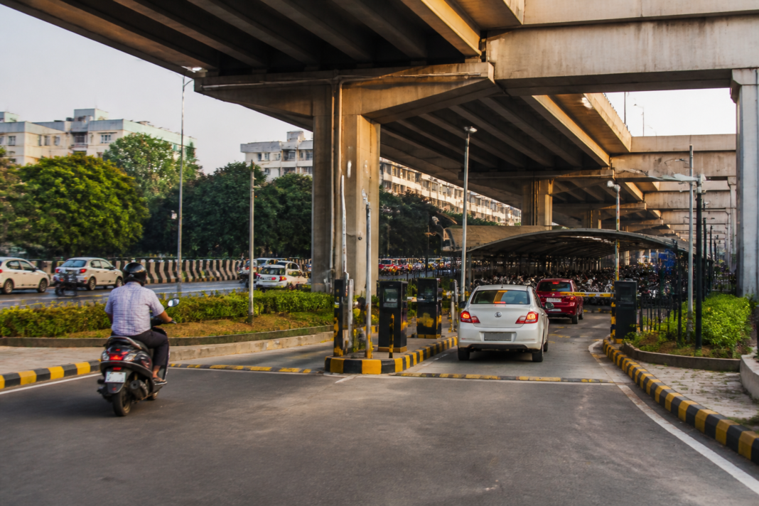 Bhubaneswar smart parking zone planned near a flyover with marked bays and CCTV infrastructure