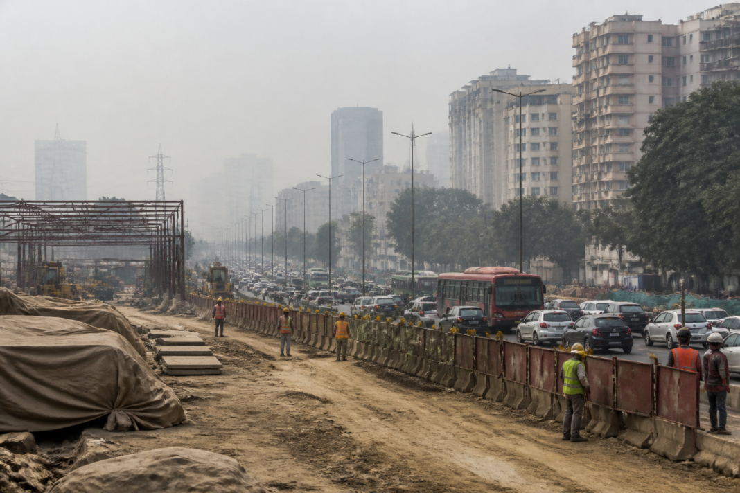 Delhi winter pollution plan showing construction controls and traffic restrictions in the capital.