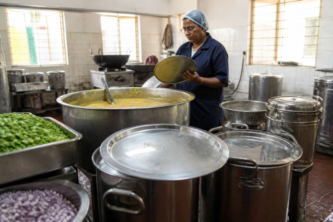 Mumbai BMC school mid-day meal being prepared in a municipal school kitchen