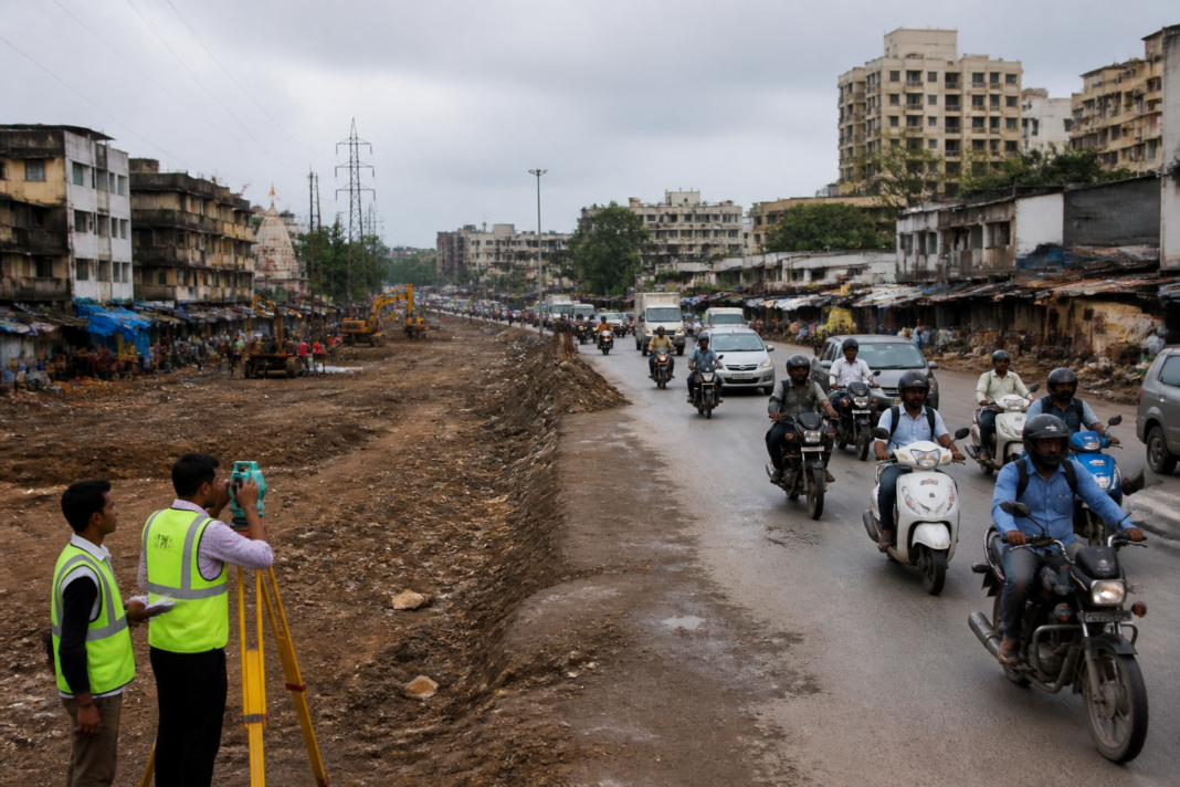 Thakurli flyover construction corridor near Kalyan-Dombivli with affected homes along the route