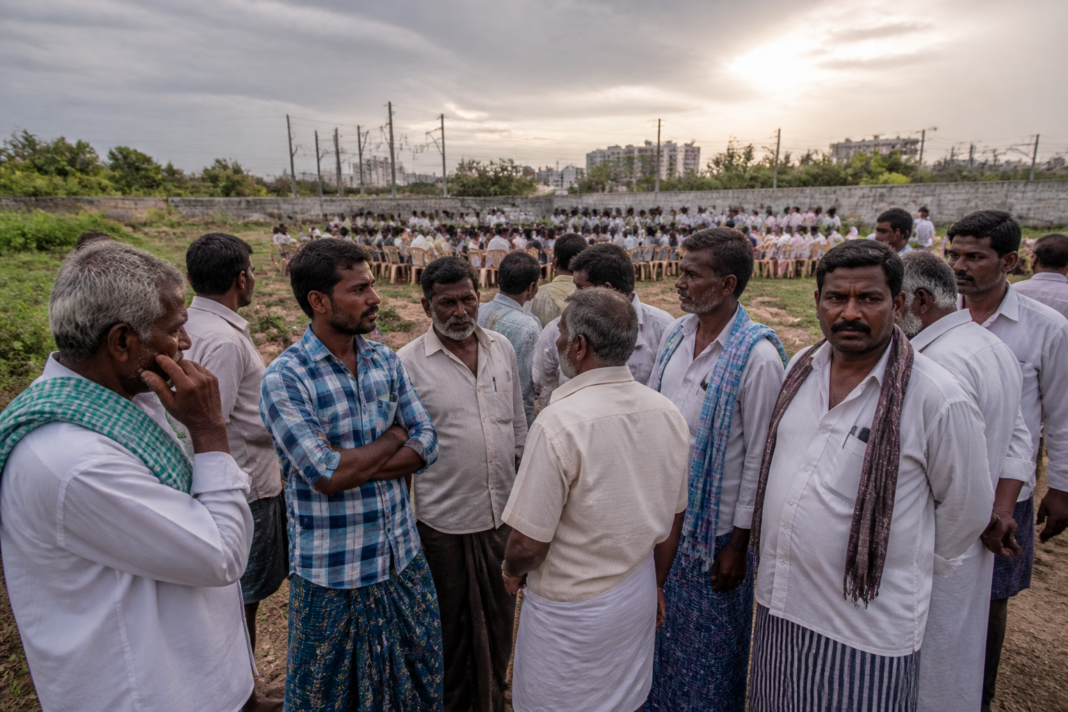 Bahadurpally farmers gathered during a land rights meeting in Hyderabad