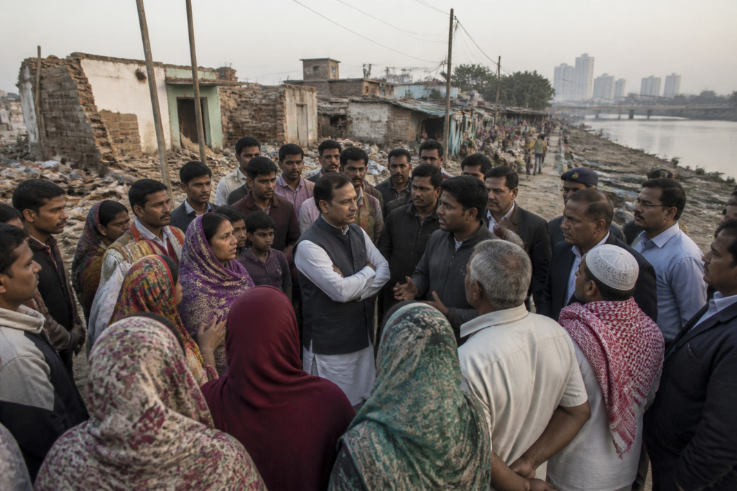 Bela Estate voter list dispute involving residents of a Yamuna-side settlement in Delhi