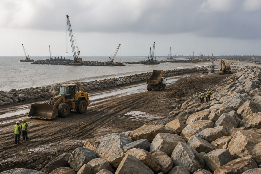 Vadhavan Port project construction site in Palghar under review by port officials