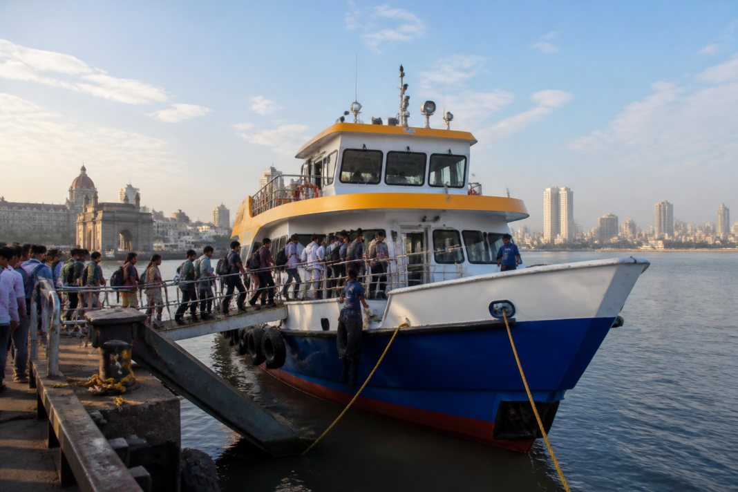 Mumbai Revas ferry service operating from Bhaucha Dhakka on the coastal route