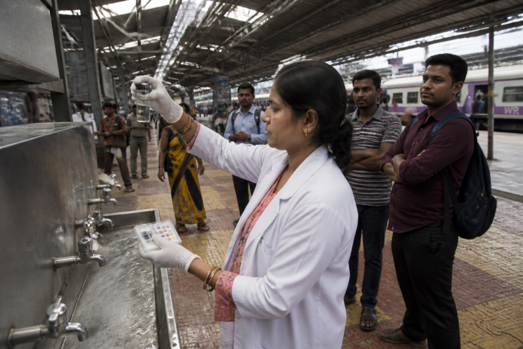 Western Railway water tests at a station drinking-water point