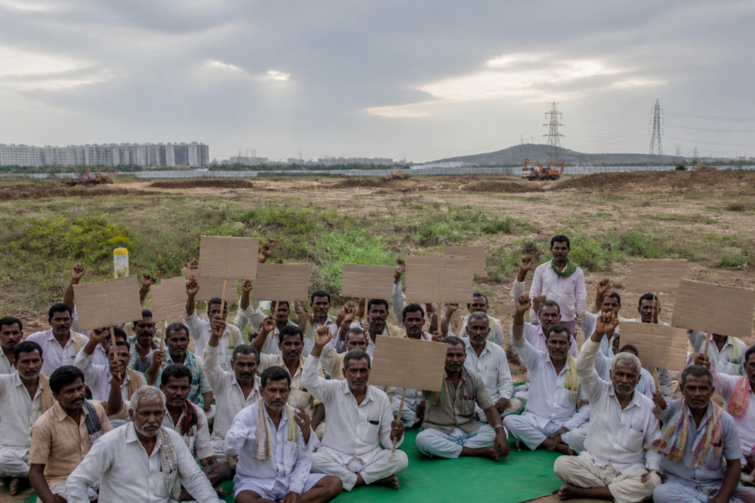Farmers protesting over Hyderabad Pharma City land acquisition in Telangana
