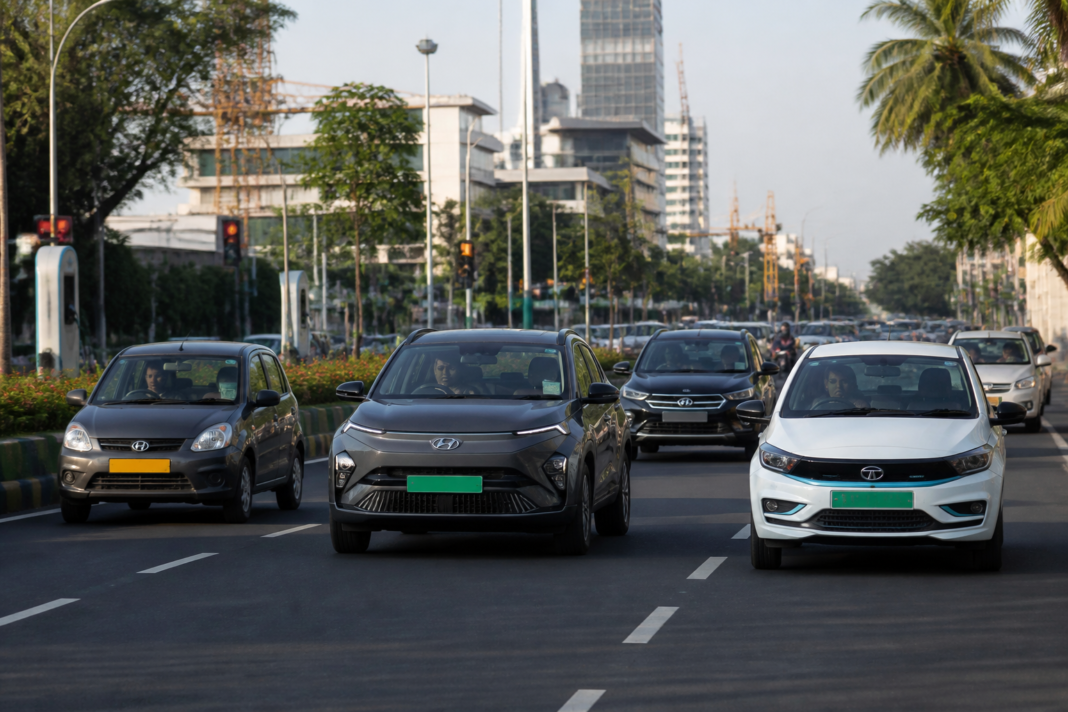 CAFE III norms shaping India’s passenger vehicles, including electric cars and conventional cars on an urban road
