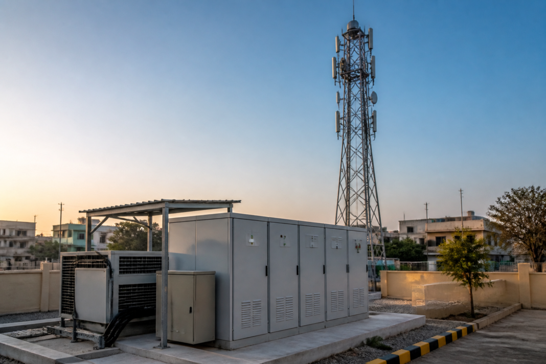 Telecom energy storage batteries supporting a communications tower in India