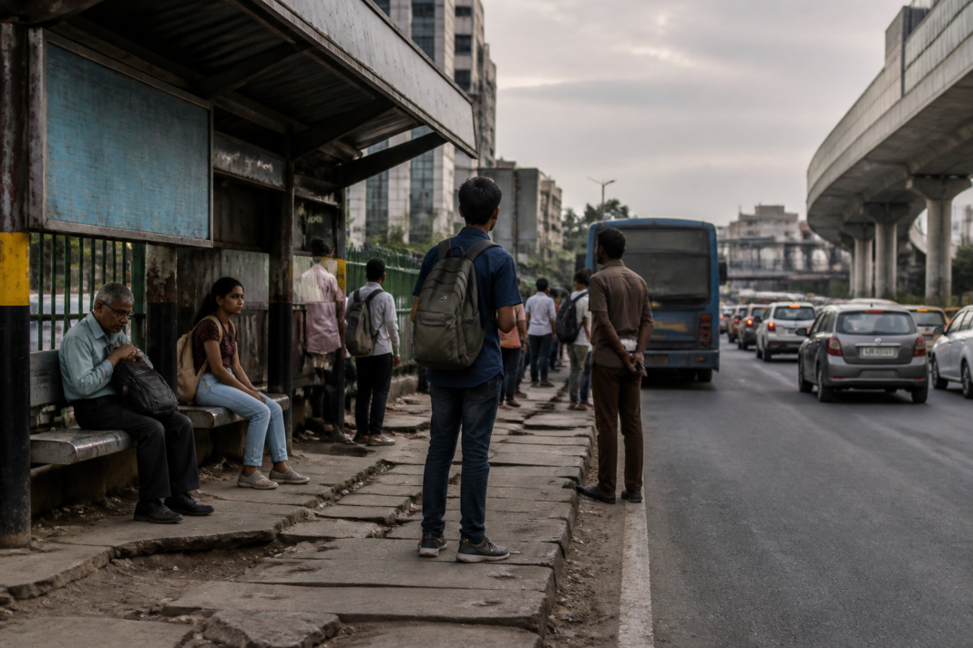 Bengaluru bus stops with damaged footpaths and inadequate passenger facilities on Hosur Road