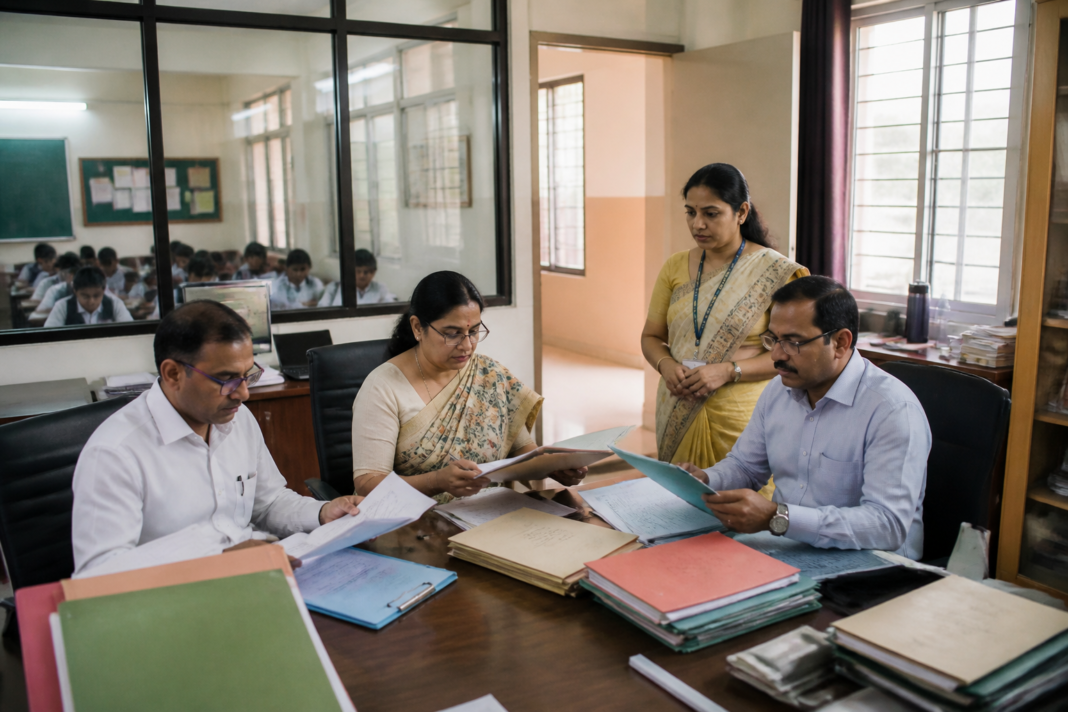 Maharashtra TET verification records being reviewed at a school office