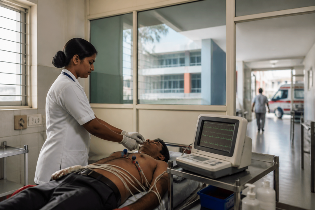 Maharashtra STEMI programme ECG testing at a government health facility