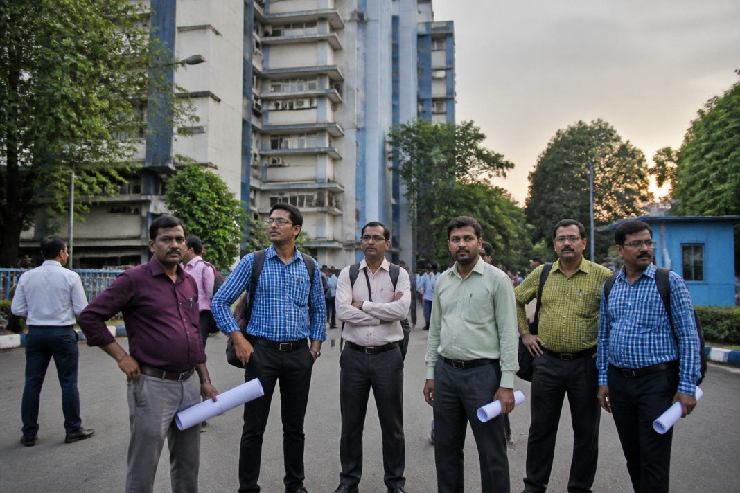 ICT teachers’ protest outside Bikash Bhavan in Kolkata