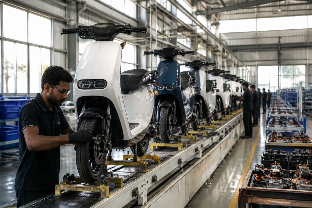 Simple Energy electric scooter at a Bengaluru manufacturing facility