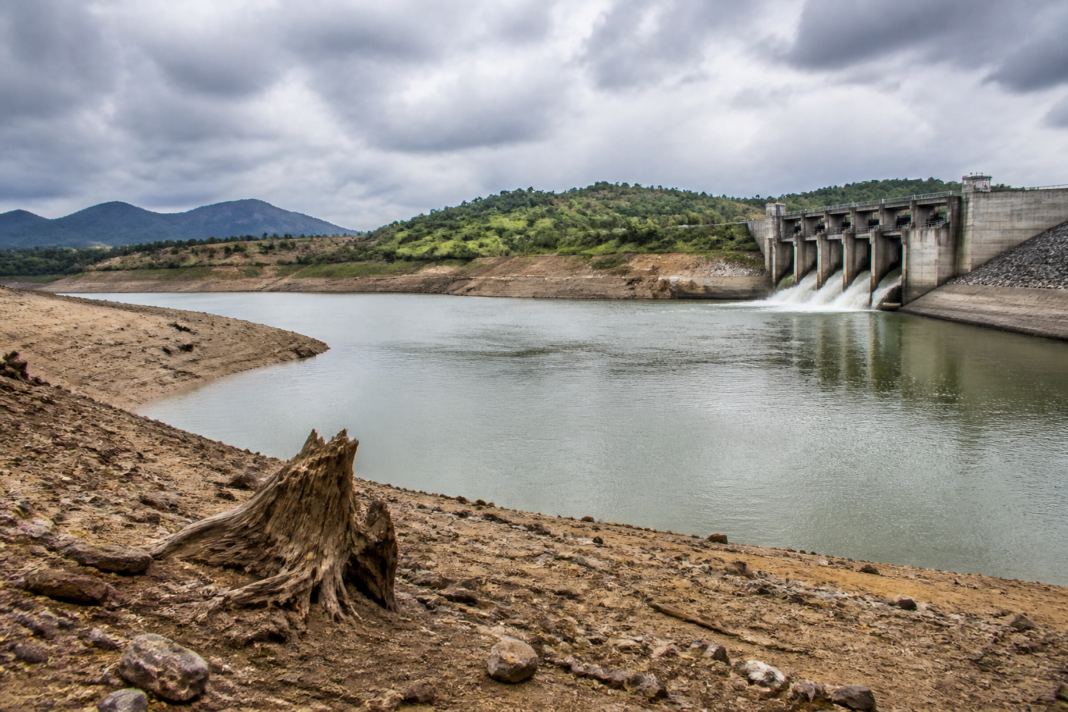 Karnataka reservoir levels shown at a partially filled dam during the late monsoon season