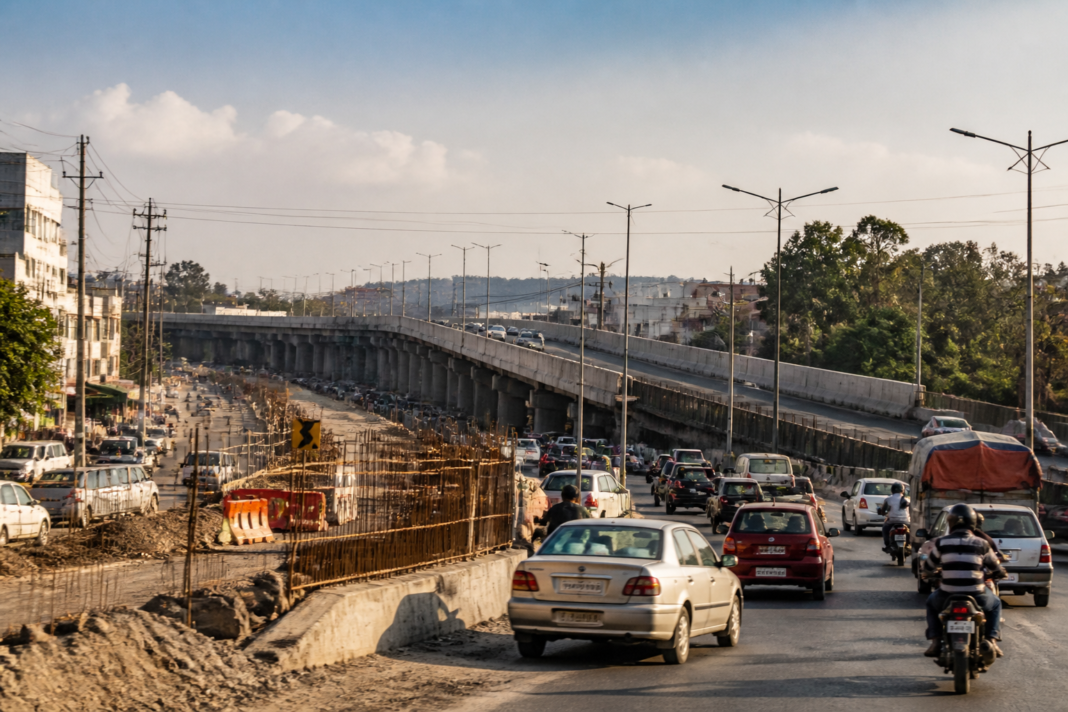 Katraj flyover construction and traffic corridor at Katraj junction in Pune