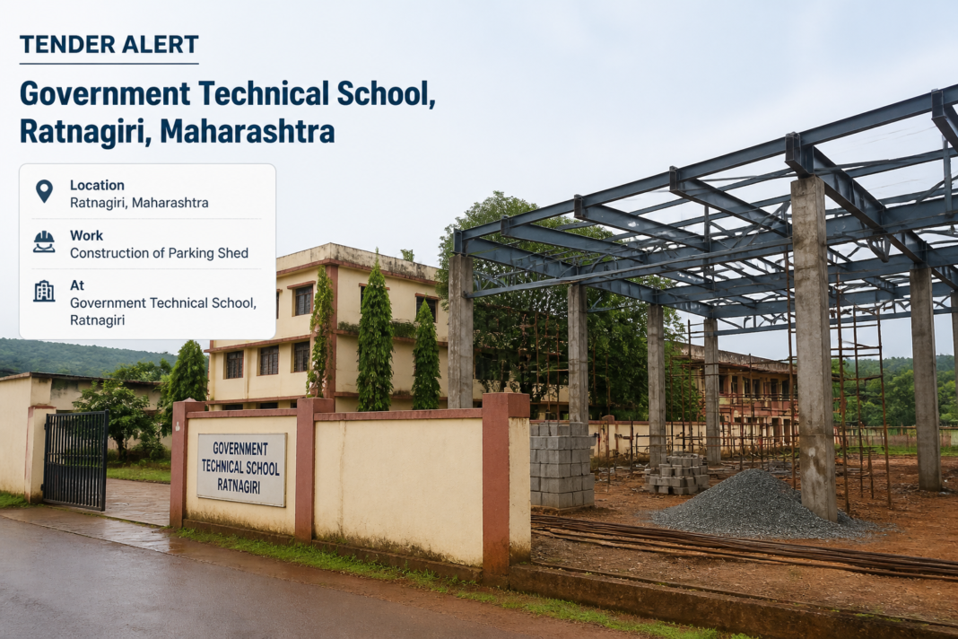 Technical School Hardi compound with ongoing parking shed construction and repair works in Ratnagiri Maharashtra