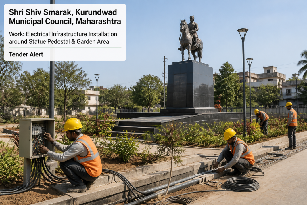 Electrification and civil construction works in progress at Shri Shiv Smarak garden and statue pedestal, Kurundwad Municipal Council, Maharashtra