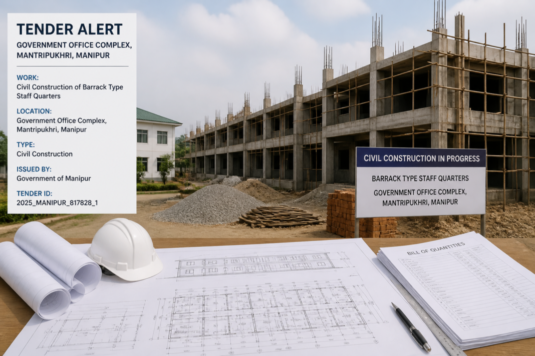 Construction site of three-room barrack type staff quarters at Forest Office Complex Mantripukhri, Manipur