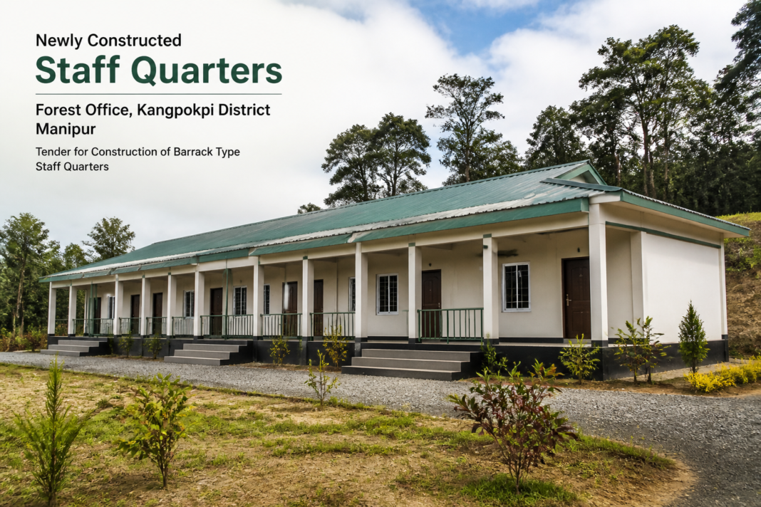 Newly constructed three-room barrack style staff quarters at Kangpokpi District Forest Office, Manipur